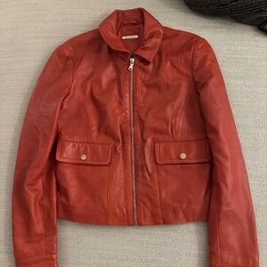 Massimo Dutti Red Leather Jacket